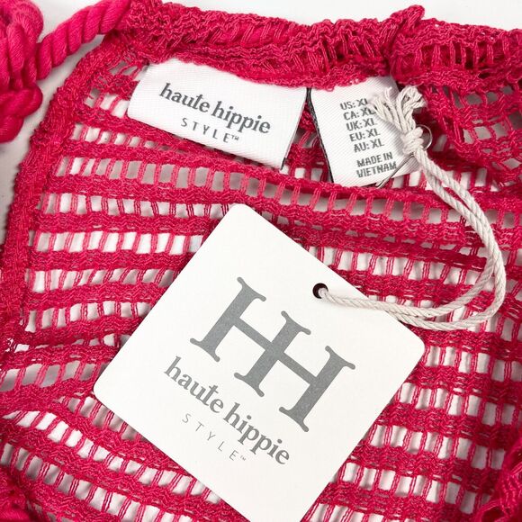 Haute Hippie Crochet Cover Up Womens XLarge Beach Swim Vacation Festival Magenta - Picture 8 of 11